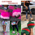 Diseñador LOGO DE LOGO Custom Bed Ball Róding Mujeres múltiples Raconos Pink Rex Rabbit Rainbow Pom Pom Fox Fur Ball Slipper